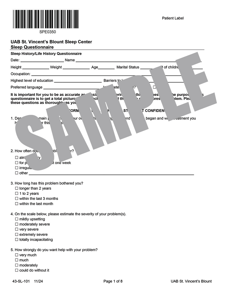 SLEEP QUESTIONNAIRE