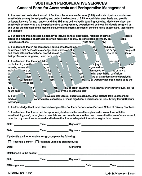 SOUTHERN PERIOPERATIVE SERVICES CONSENT