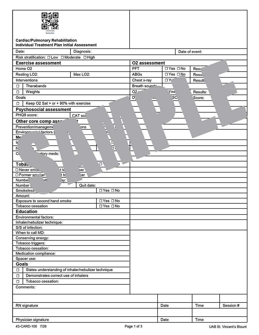 CARDIAC REHAB TREATMENT PLAN
