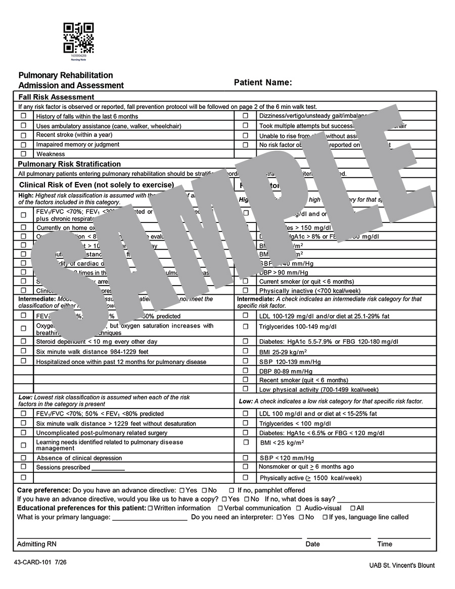 PULMONARY REHAB ADMISSION AND ASSESSMENT