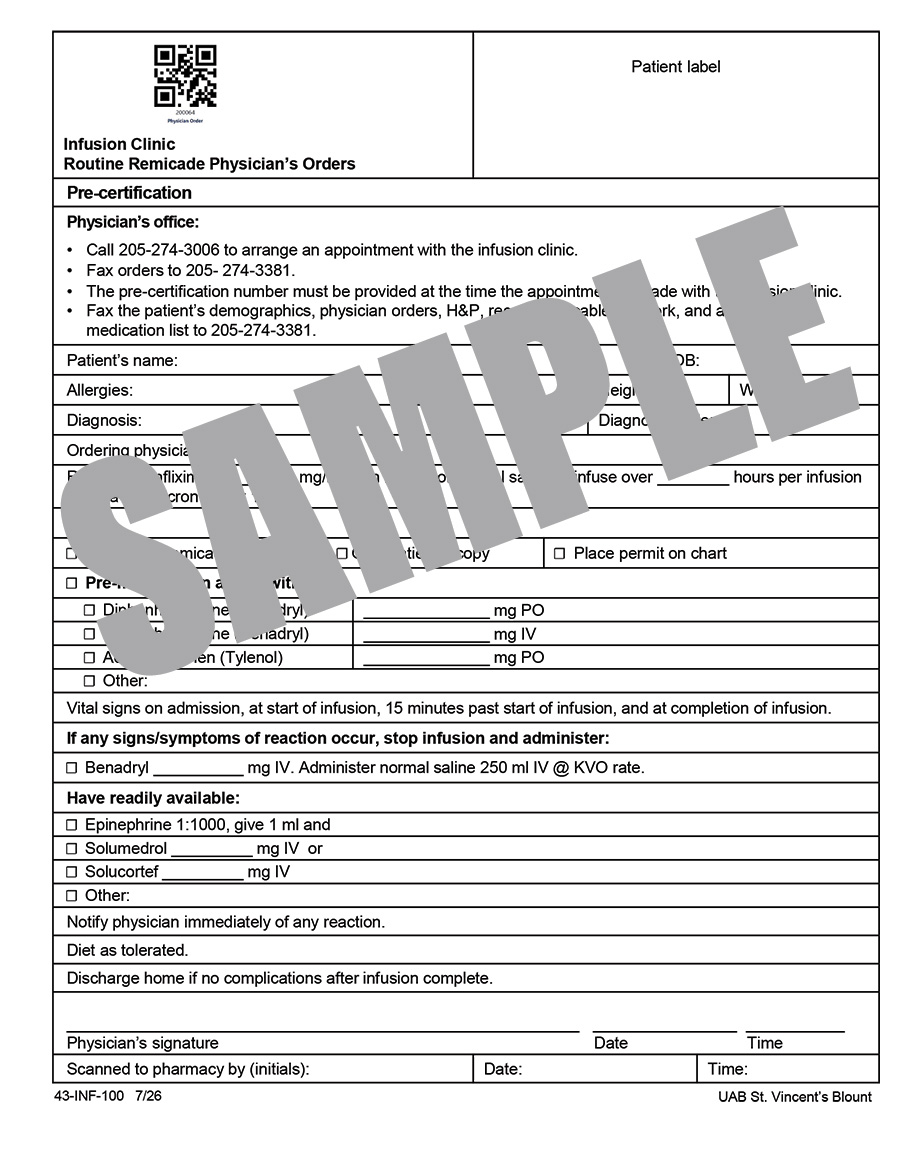 INFUSION CLINIC ROUTINE REMICADE PHYSICIAN ORDERS