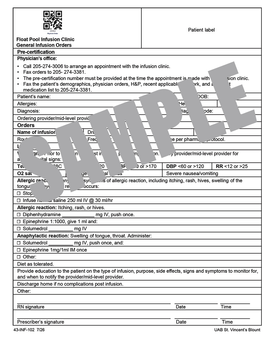 INFUSION FLOAT CLINIC GENERAL INFUSION ORDERS