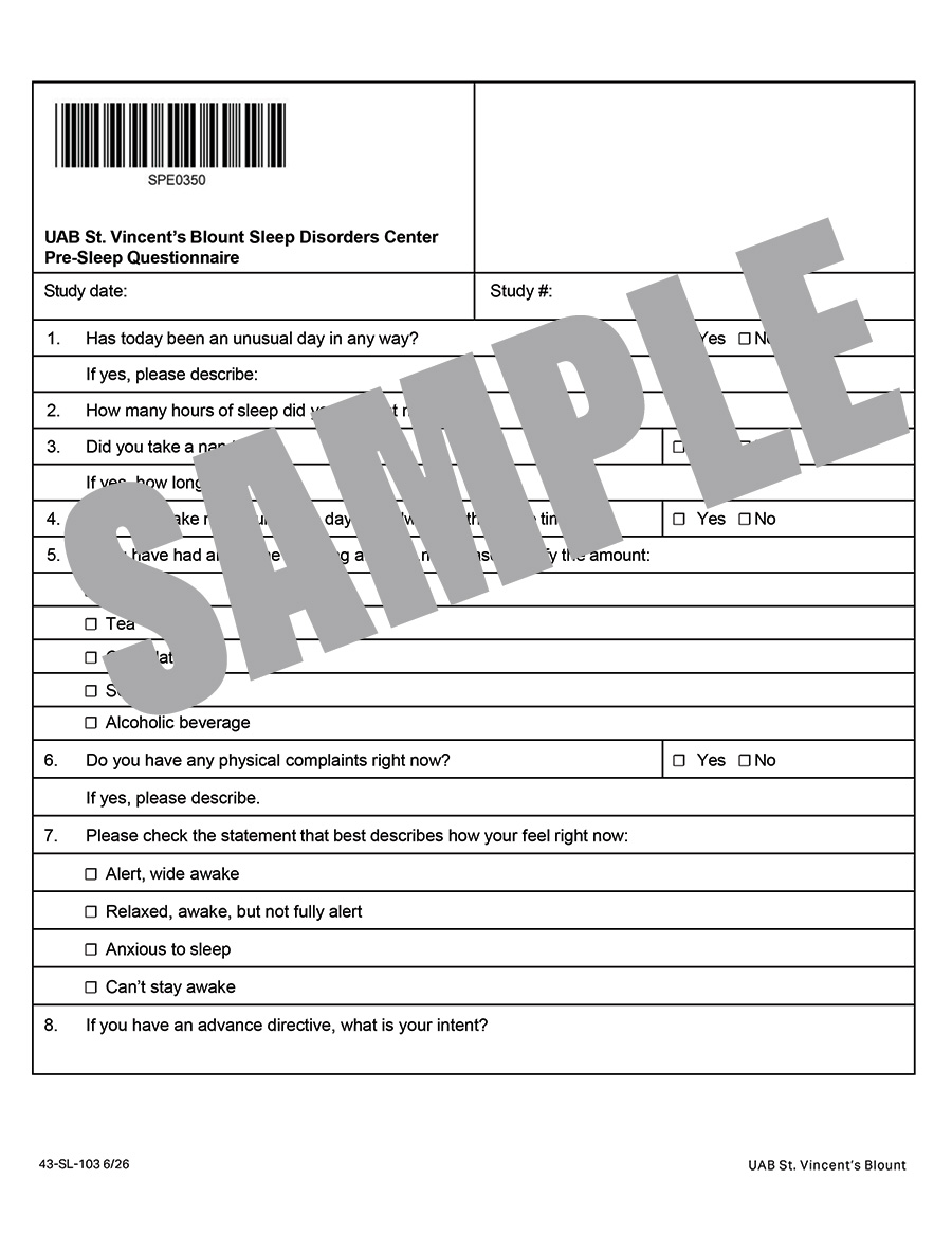 PRE-SLEEP QUESTIONNAIRE