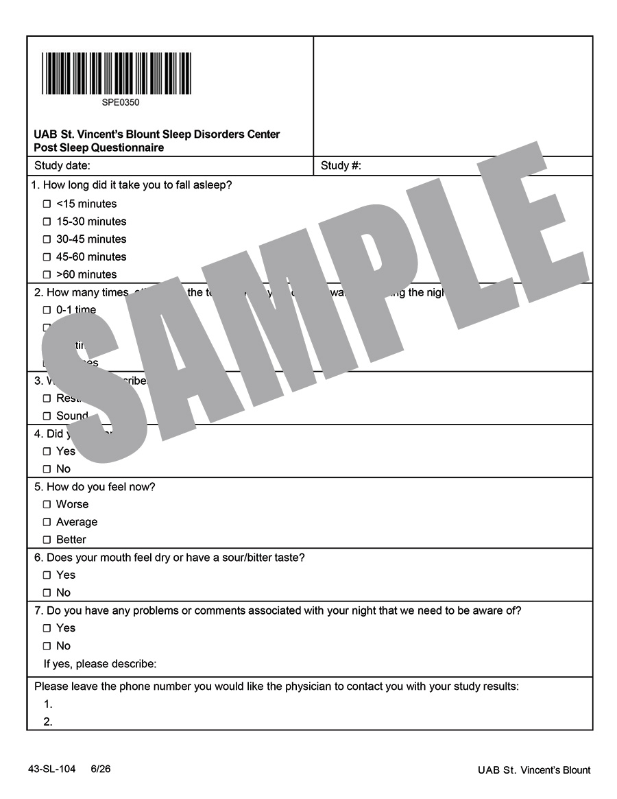 POST-SLEEP QUESTIONNAIRE