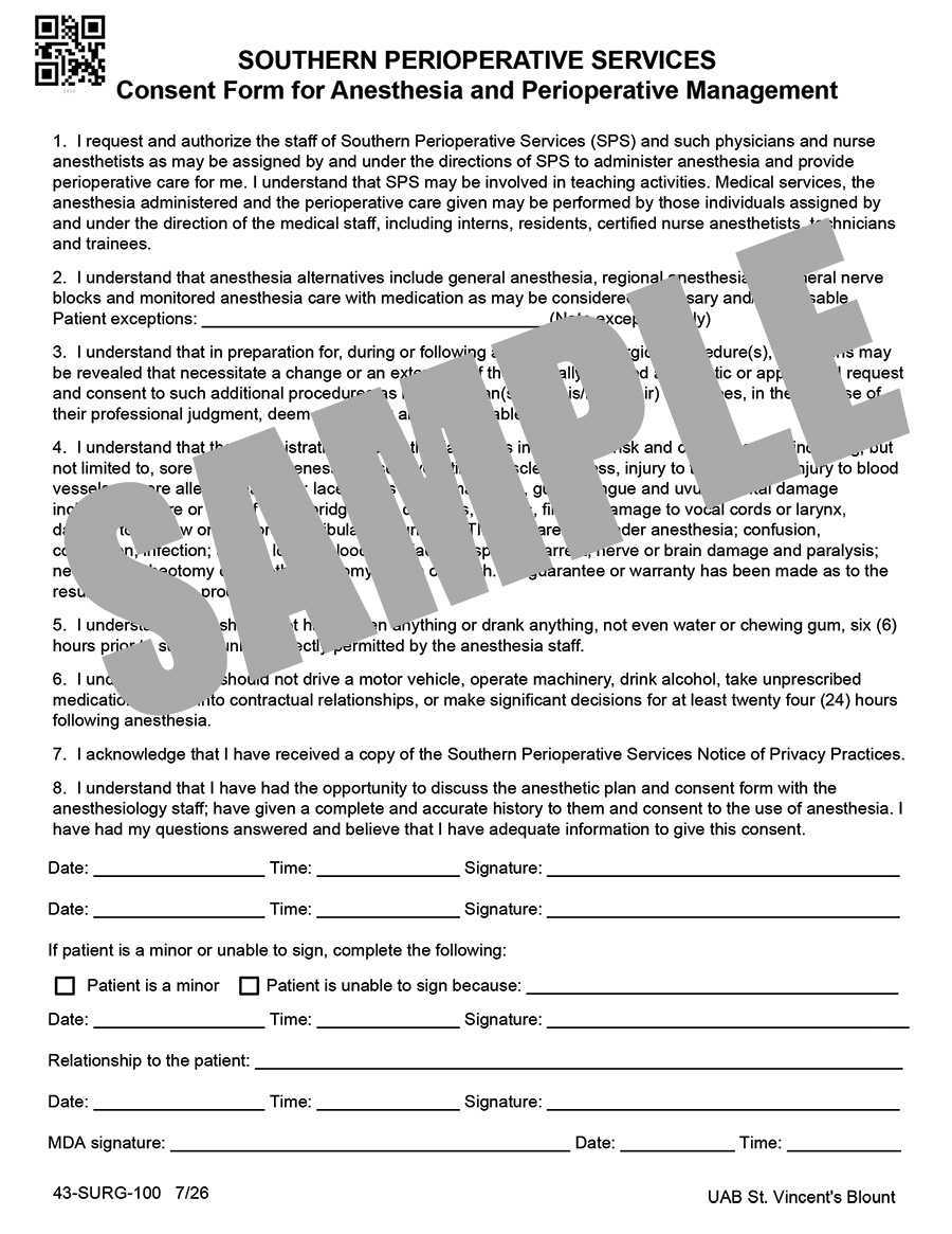 SOUTHERN PERIOPERATIVE SERVICES CONSENT