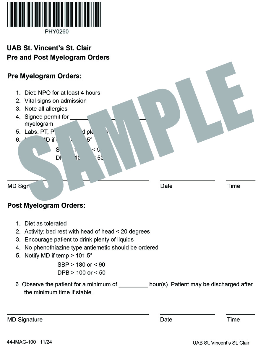 PRE-POST MYELOGRAM ORDER
