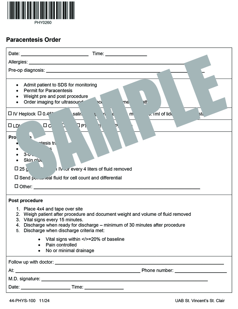 PARACENTESIS ORDER