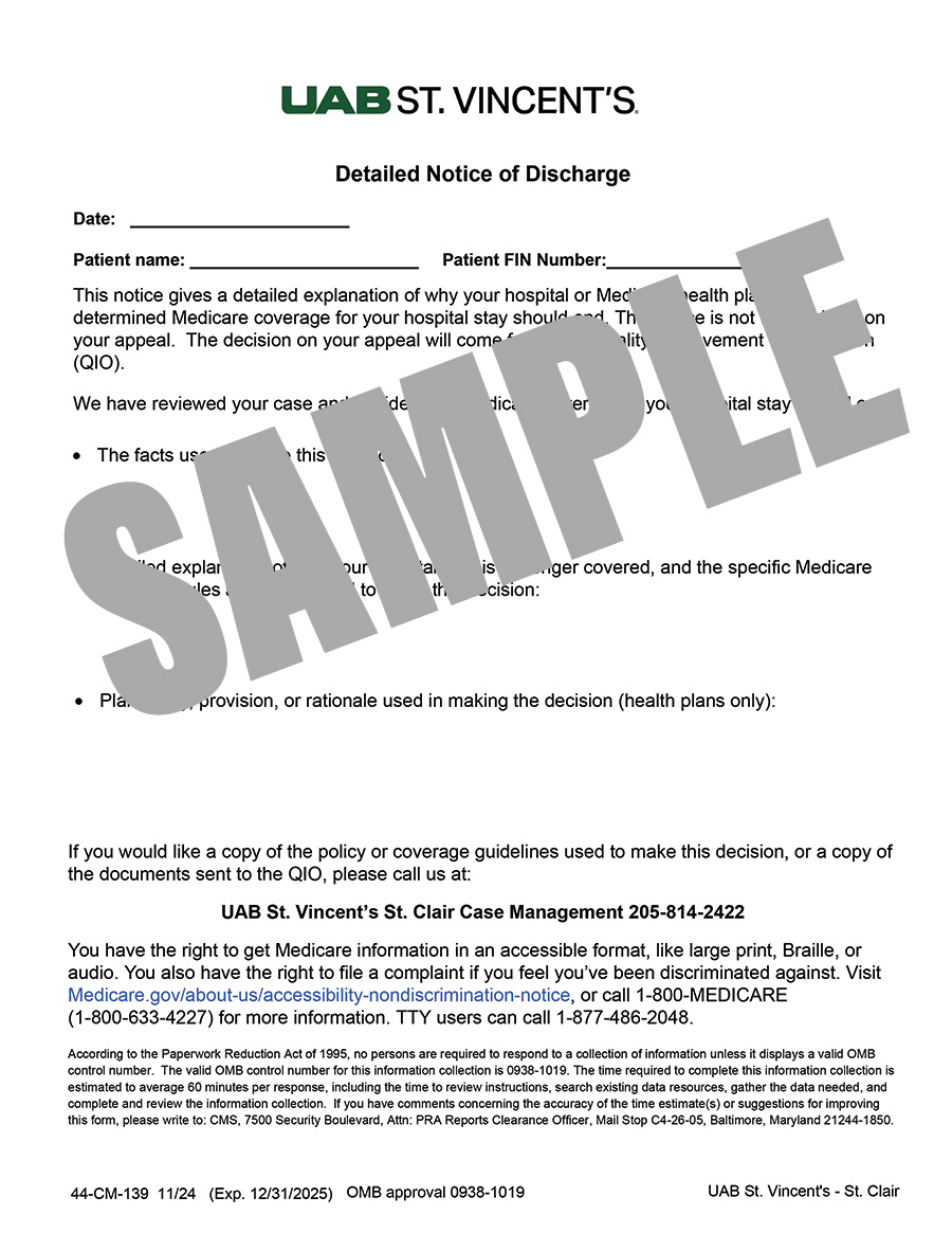 DETAILED NOTICE OF DISCHARGE