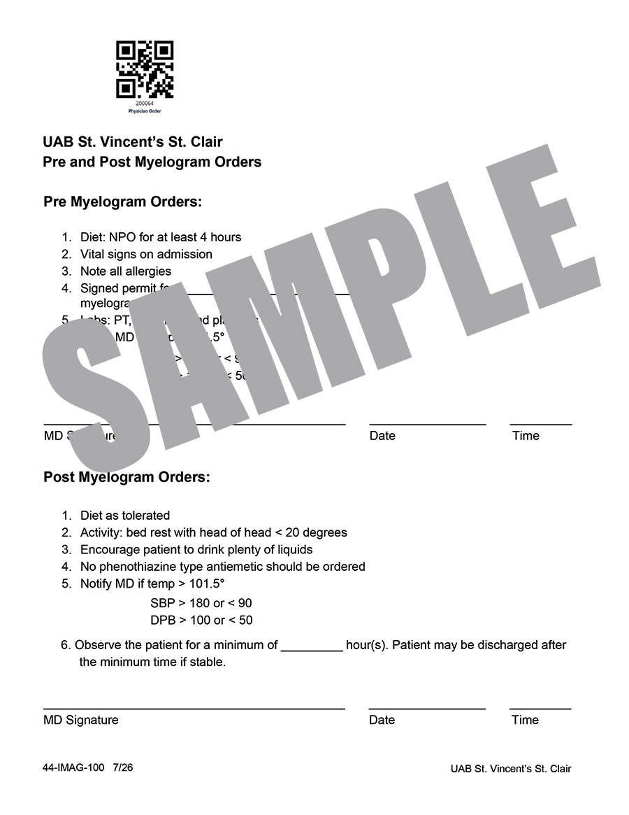 PRE-POST MYELOGRAM ORDER