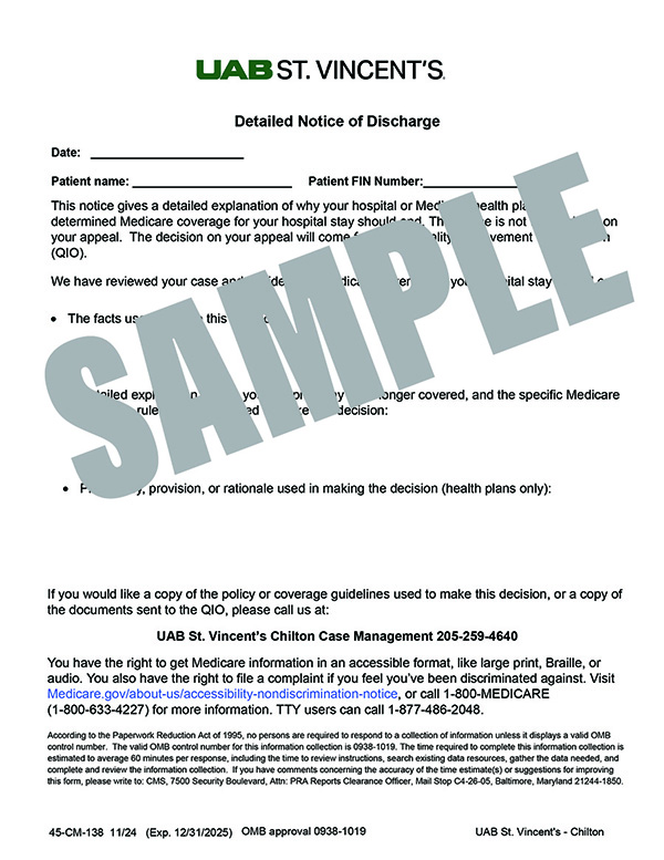 DETAILED NOTICE OF DISCHARGE
