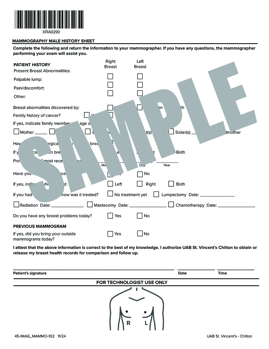 MALE MAMMOGRAPHY HISTORY FORM
