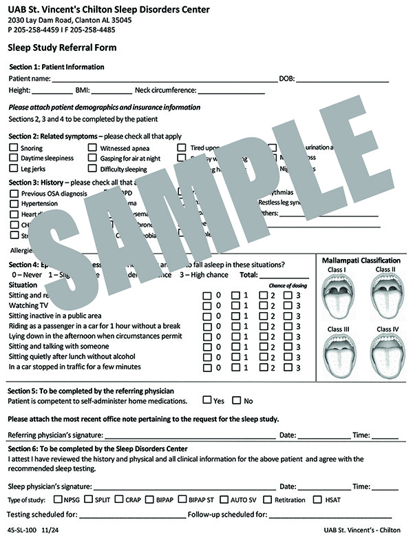 SLEEP DISORDERS CENTER REFERRAL FORM