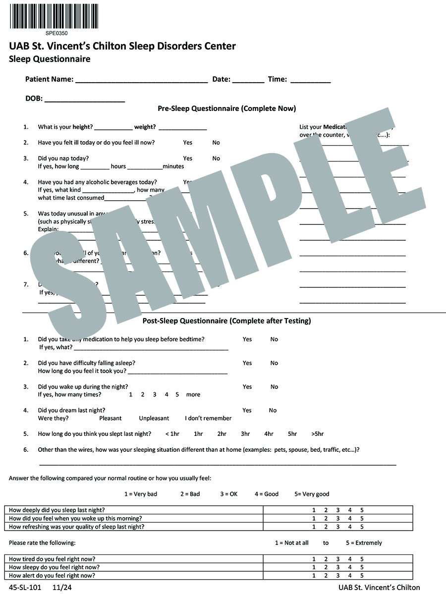 SLEEP DISORDERS CENTER QUESTIONNAIRE