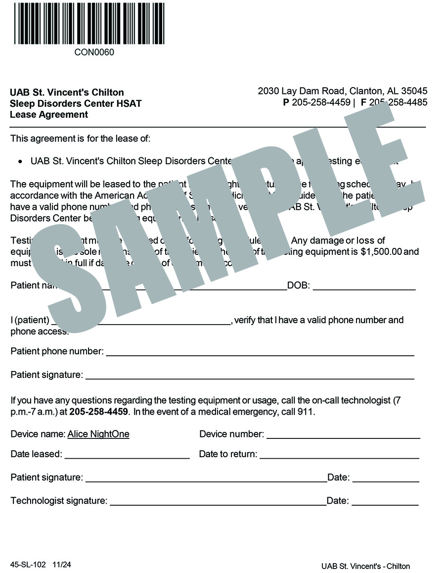 SLEEP DISORDERS CENTER EQUIPMENT LEASE AGREEMENT