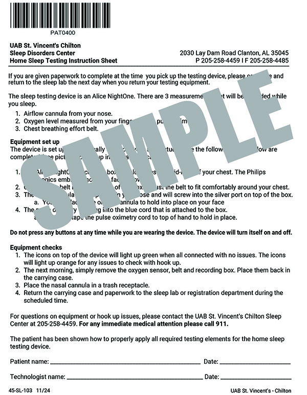 SLEEP HOME TESTING INSTRUCTIONS