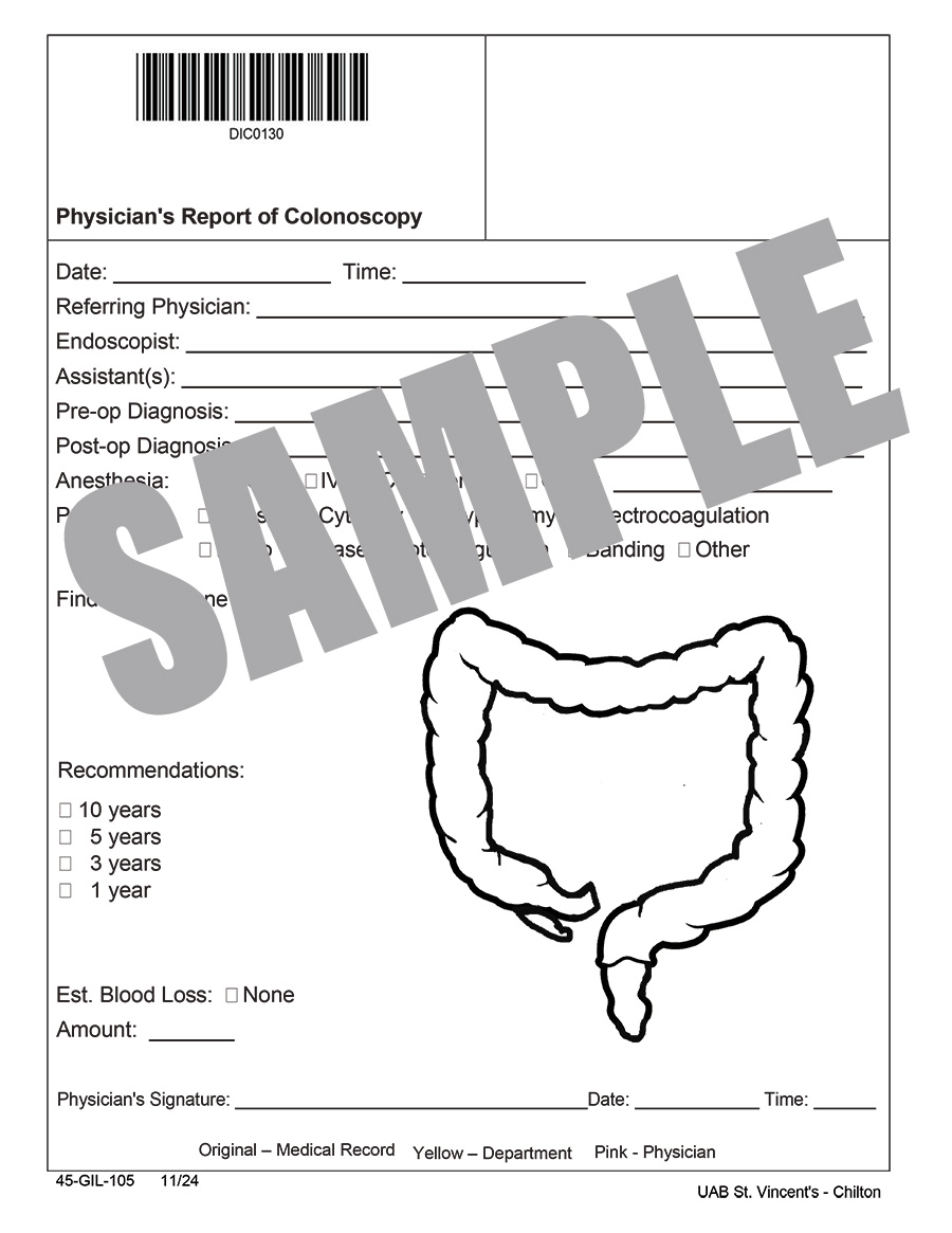 PHYSICIANS REPORT OF COLONOSCOPY