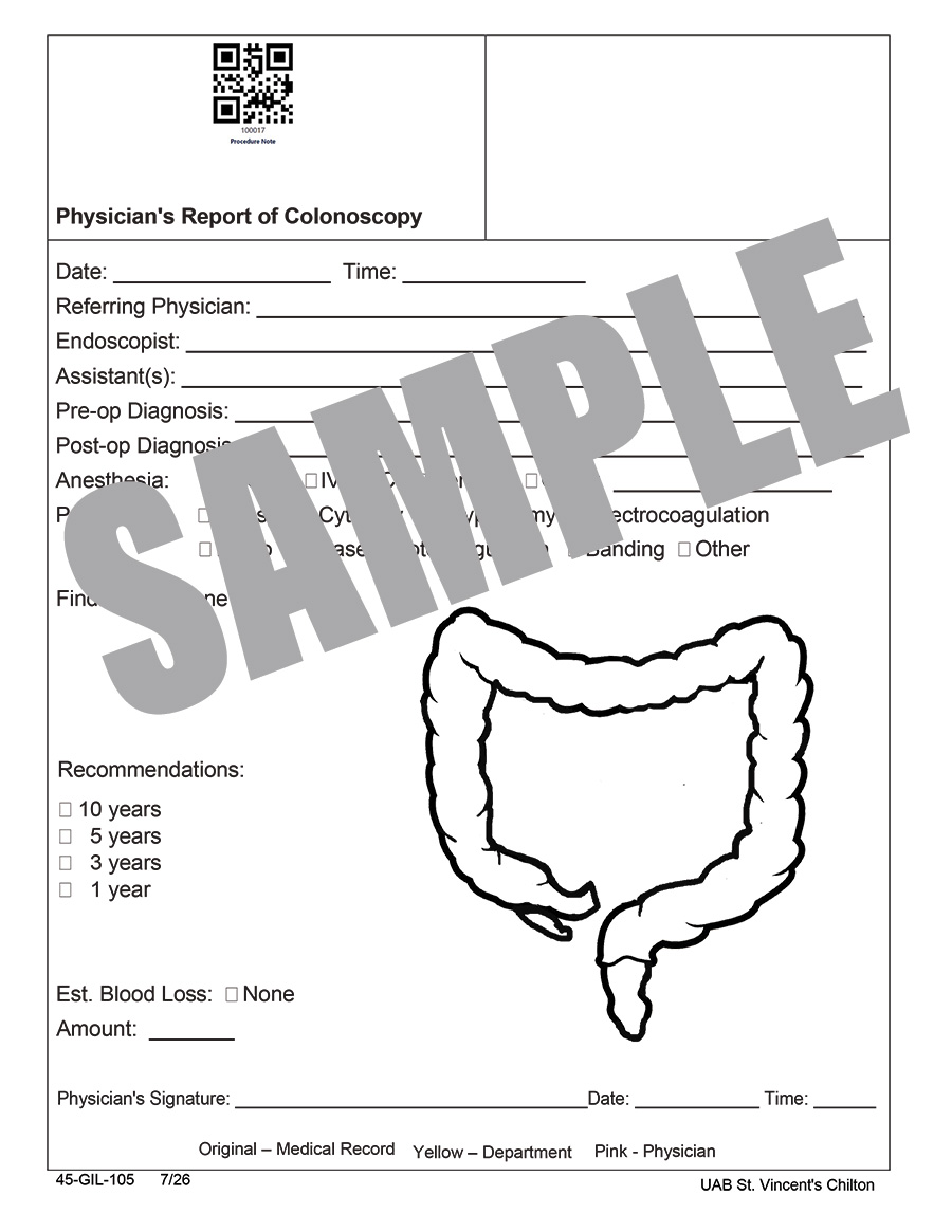PHYSICIANS REPORT OF COLONOSCOPY