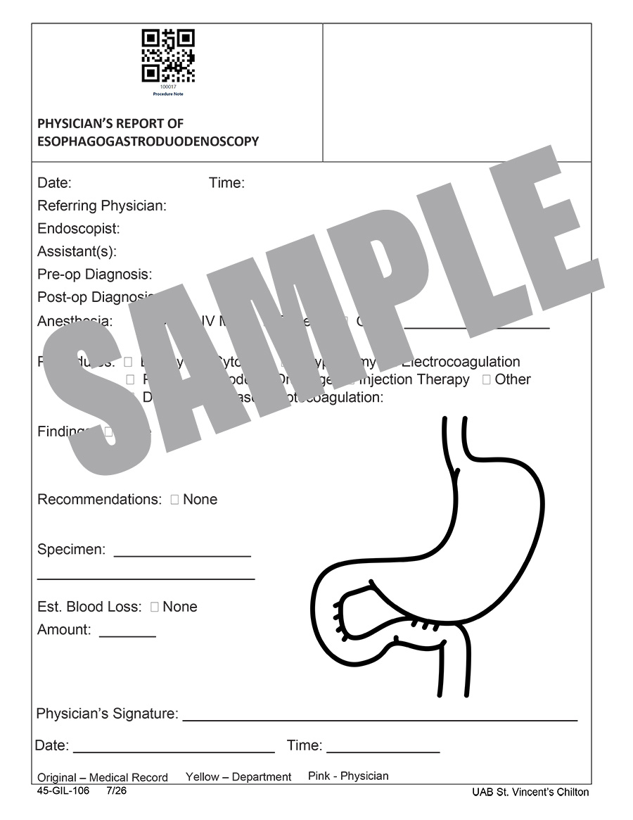 PHYSICIANS REPORT OF ESOPHAGOGASTRODUODENOSCOPY
