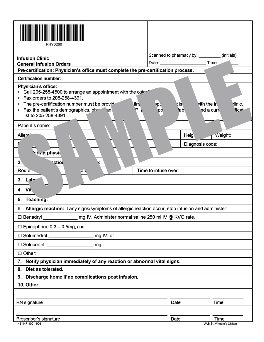 INFUSION CLINIC INFUSTION ORDERS - BLANK