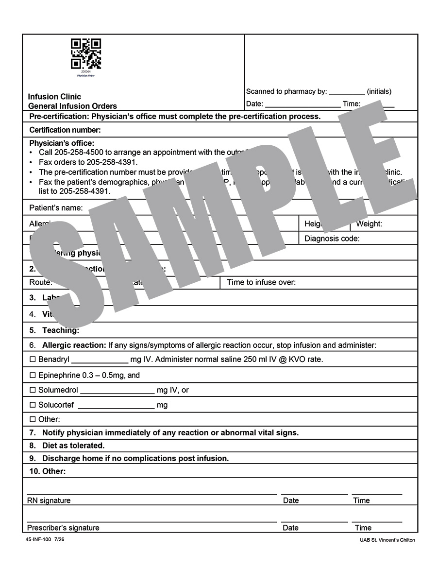 INFUSION CLINIC INFUSTION ORDERS - BLANK