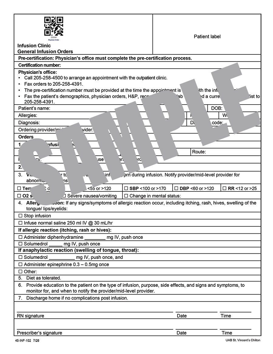 INFUSION CLINIC GENERAL INFUSION ORDERS