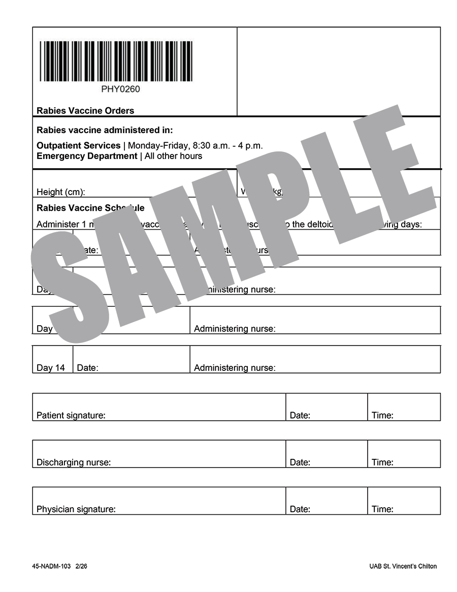 RABIES VACCINE ORDER