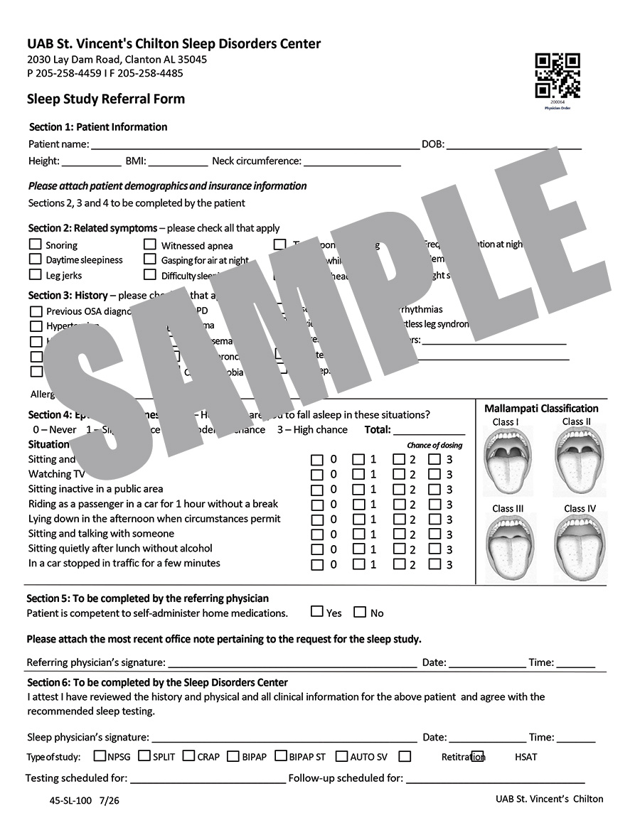 SLEEP DISORDERS CENTER REFERRAL FORM