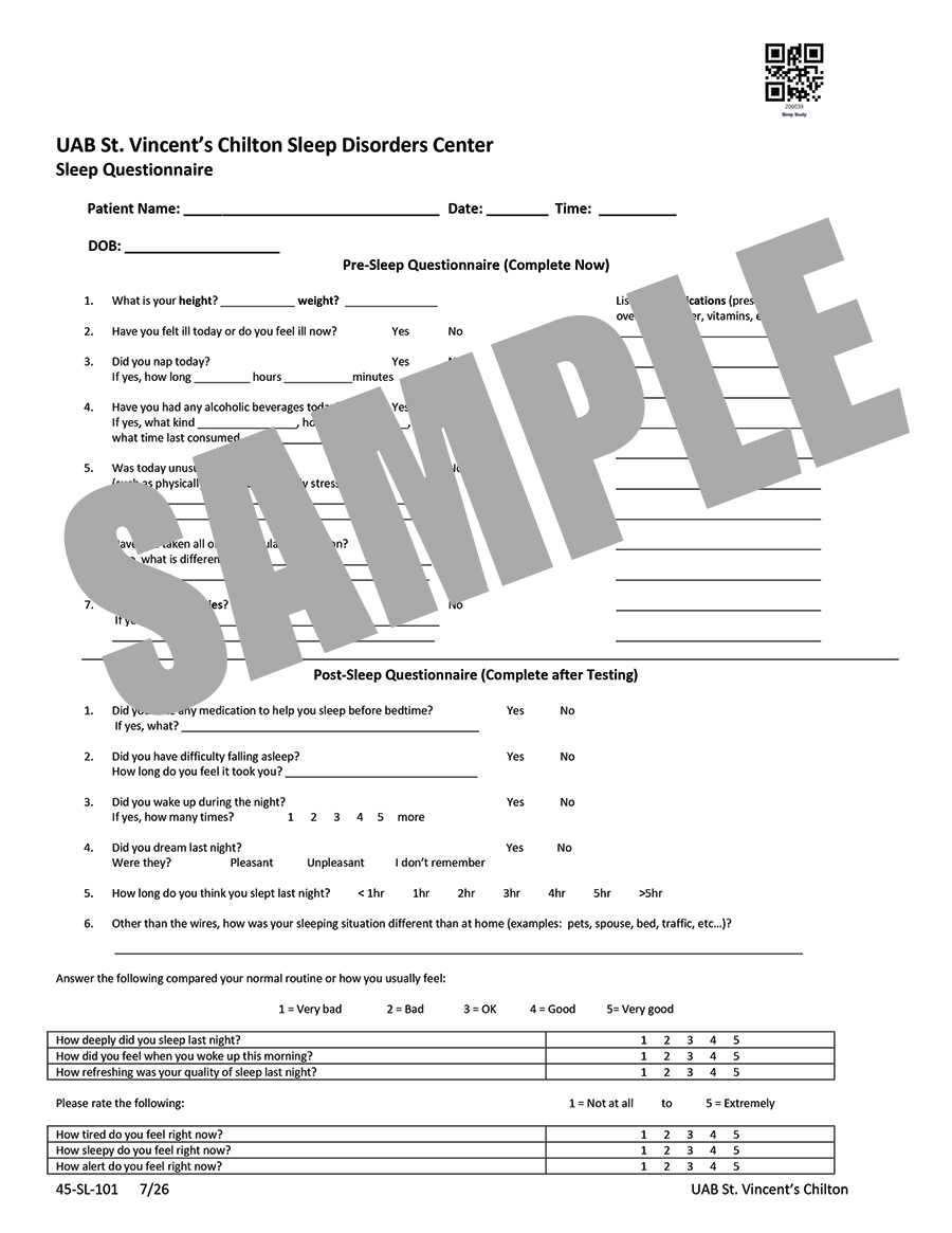 SLEEP DISORDERS CENTER QUESTIONNAIRE