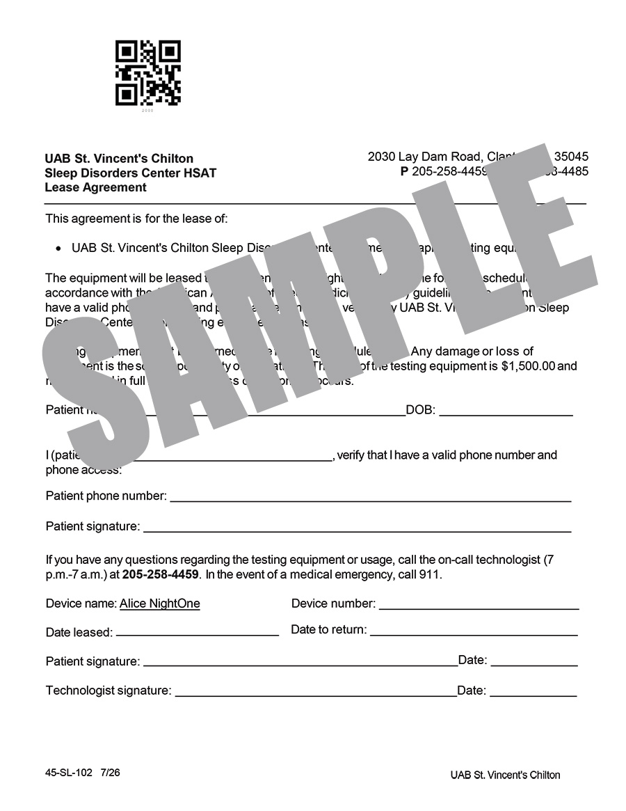 SLEEP DISORDERS CENTER EQUIPMENT LEASE AGREEMENT