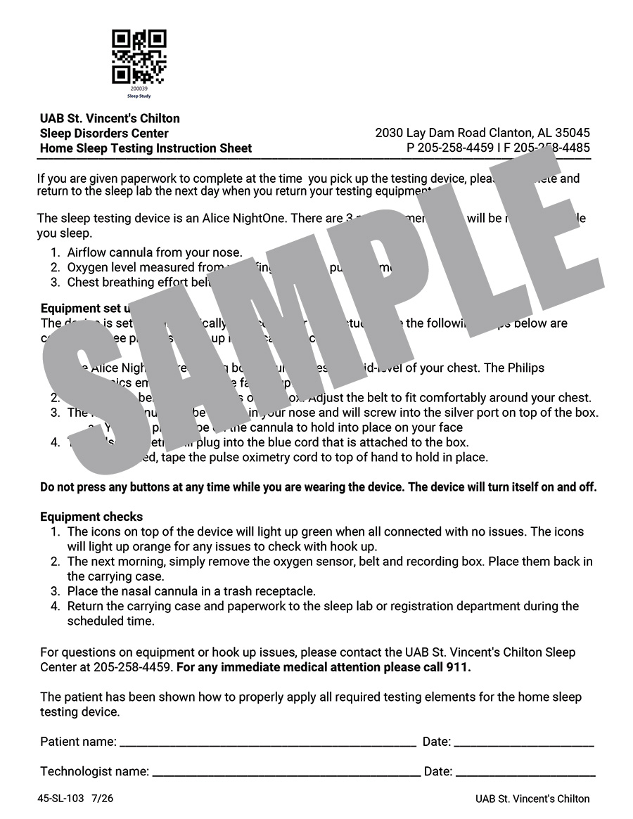 SLEEP HOME TESTING INSTRUCTIONS