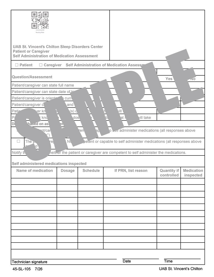 SLEEP DISORDERS CENTER PATIENT-CAREGIVER SELF ADMIN OF MEDS ASSESSMENT