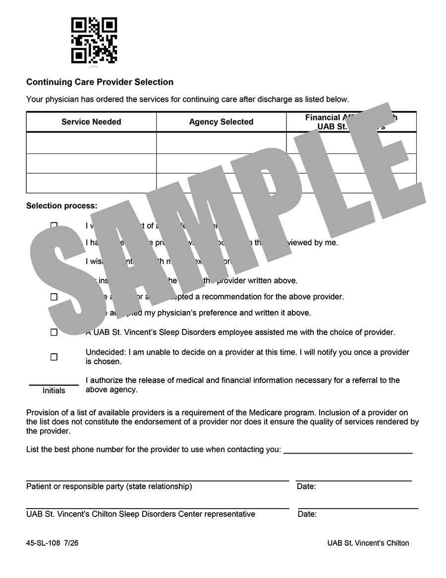 CONTINUING CARE PROVIDER SELECTIONS
