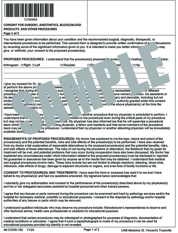 CONSENT FOR SURGERY, ANESTHETICS, BLOOD PROD, OTHER PROD