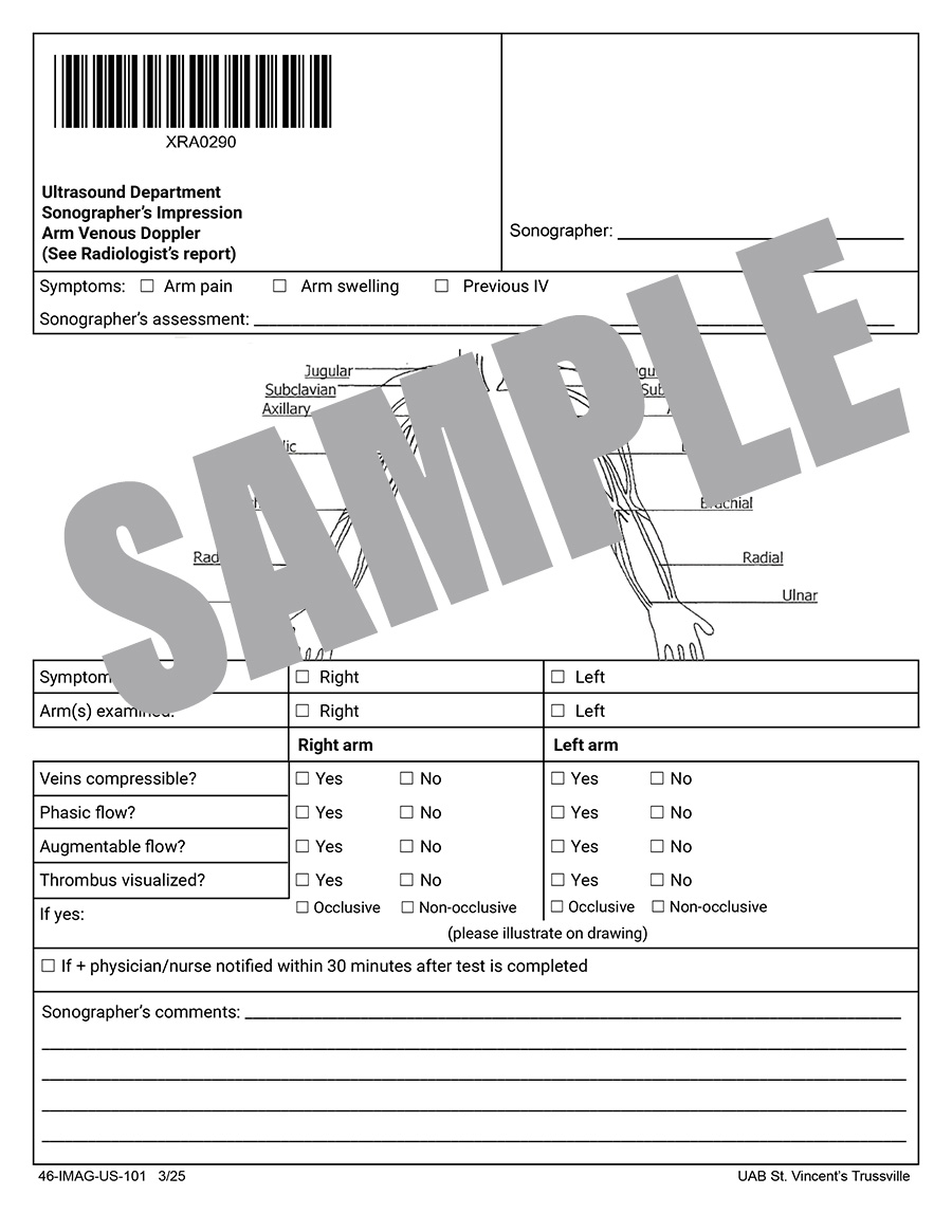 ARM VENOUS DOPPLER SONOGRAPHER IMPRESSION SHEET