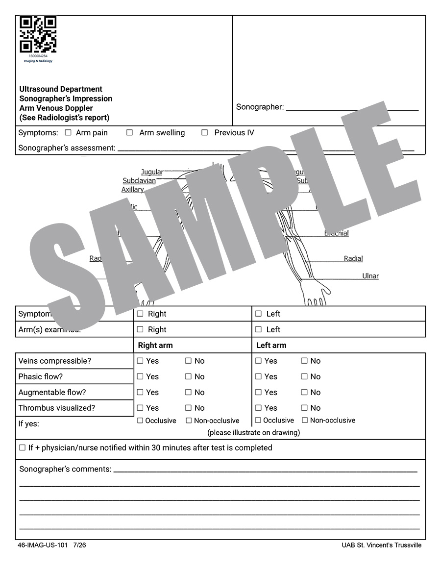 ARM VENOUS DOPPLER SONOGRAPHER IMPRESSION SHEET