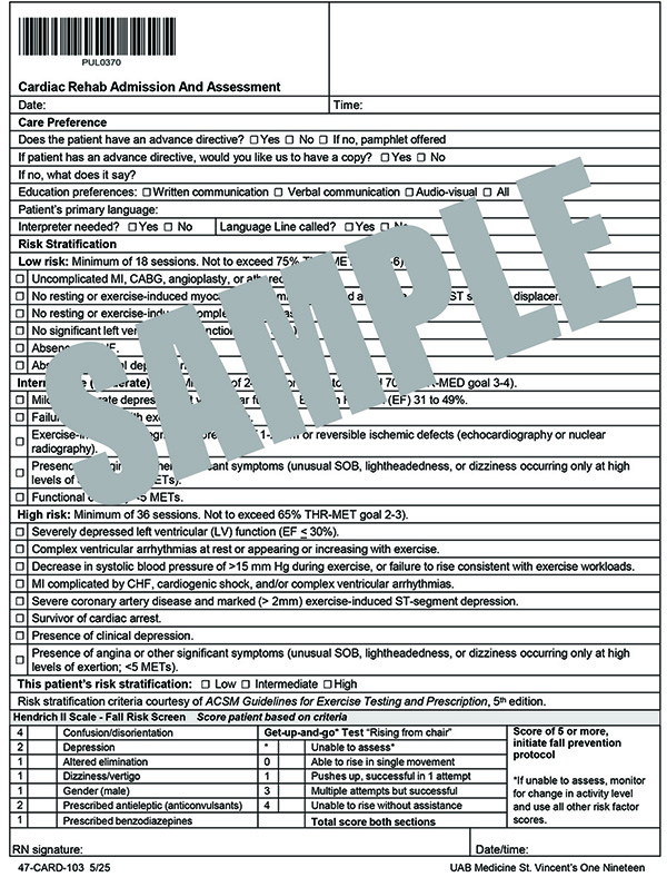 CARDIAC REHAB ADMISSION AND ASSESSMENT FORM
