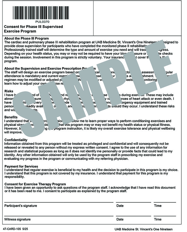 CONSENT FOR PHASE III SUPERVISED EXERCISE PROGRAM