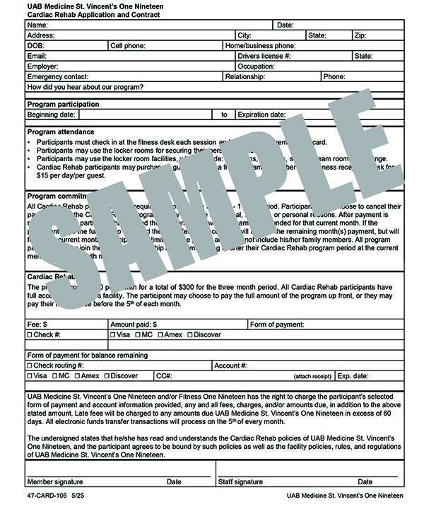 CARDIAC REHAB APPLICATION AND CONTRACT