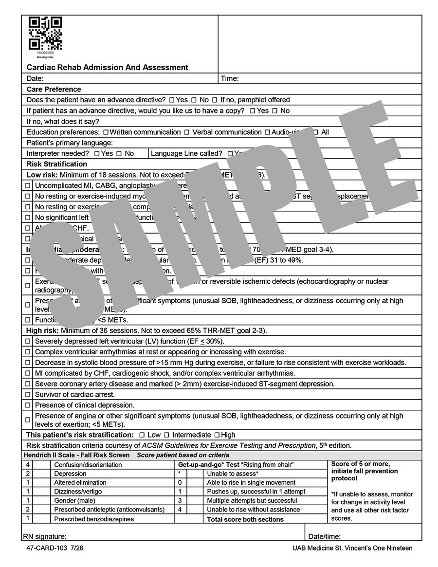 CARDIAC REHAB ADMISSION AND ASSESSMENT FORM