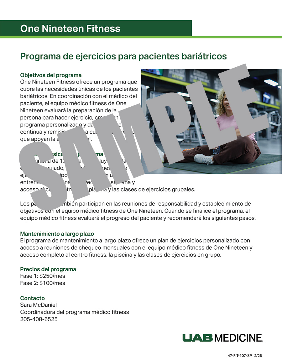 BARIATRIC EXERCISE PROGRAM FLYER - SPANISH