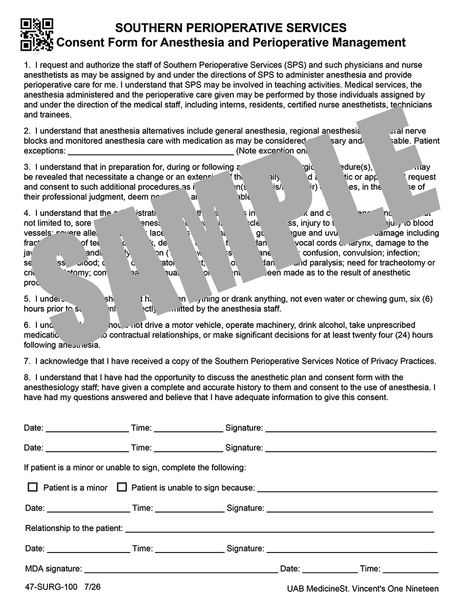 SOUTHERN PERIOPERATIVE SERVICES CONSENT