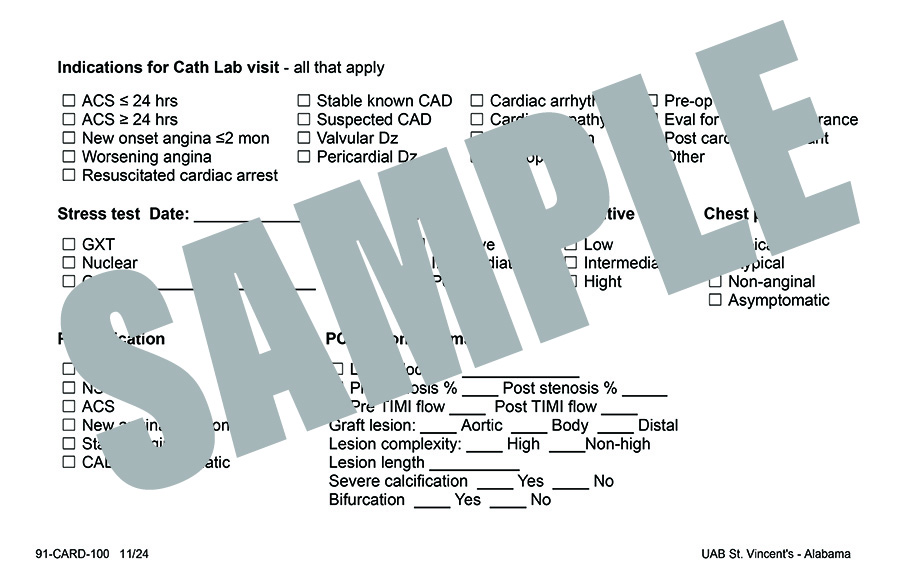 CATH LAB VISIT INDICATION CARD
