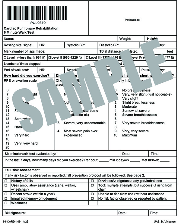 CARDIAC PULMONARY REHAB 6 MIN WALK TEST