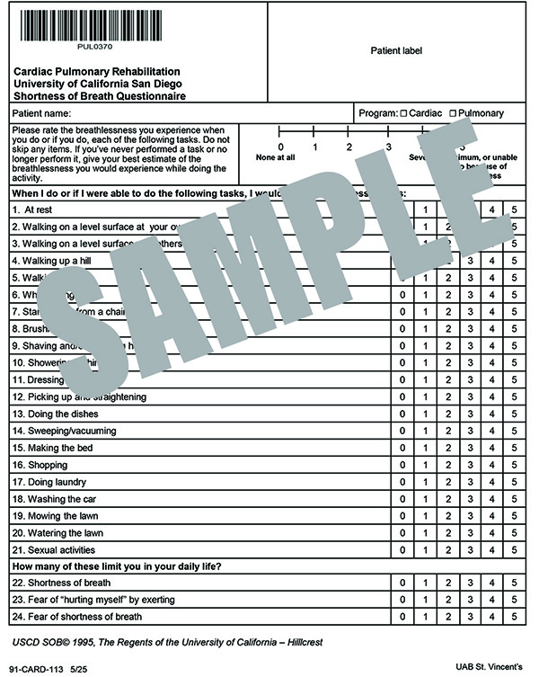 USCD SHORTNESS OF BREATH QUESTIONNAIRE