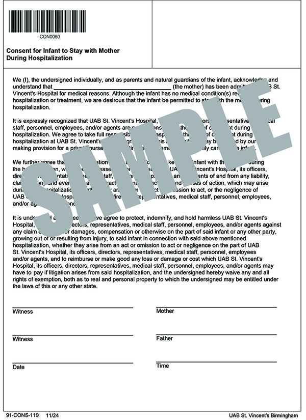 CONSENT FOR INFANT TO STAY WITH MOTHER DURING HOSPITALIZATION