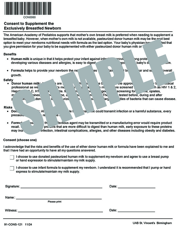 CONSENT TO SUPPLEMENT THE EXCLUSIVELY BREASTFED NEWBORN