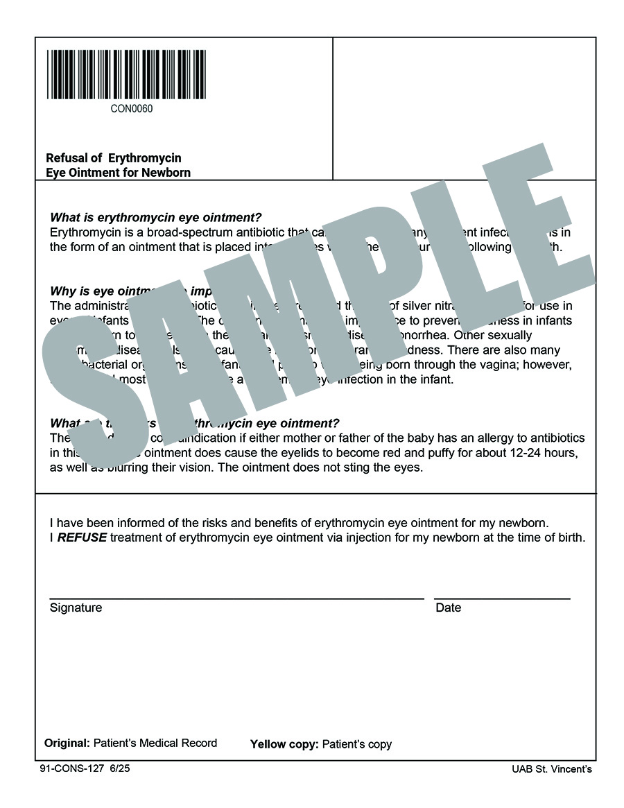 REFUSAL FOR ERYTHROMYCIN EYE OINTMENT
