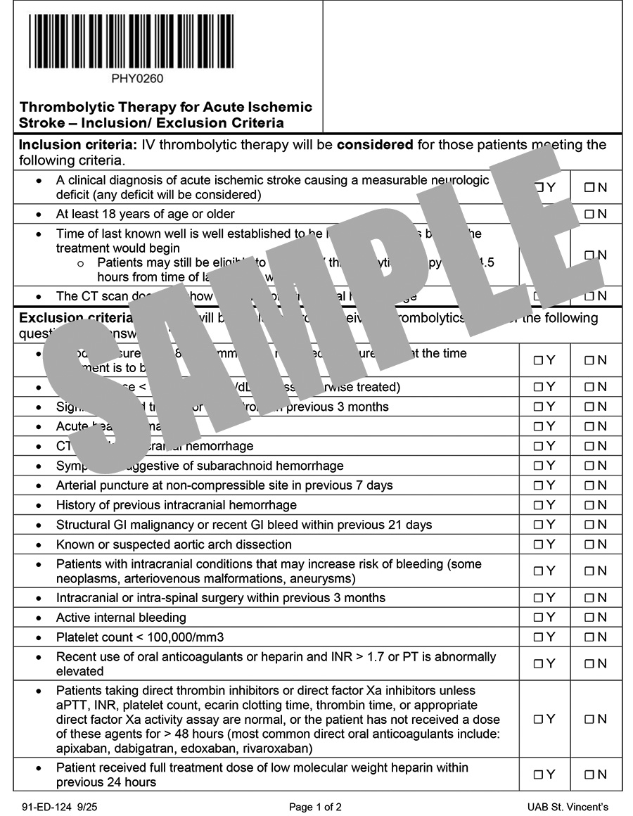 THROMBOLYTIC INCLUSION & EXCLUSION WITH ATTESTATION