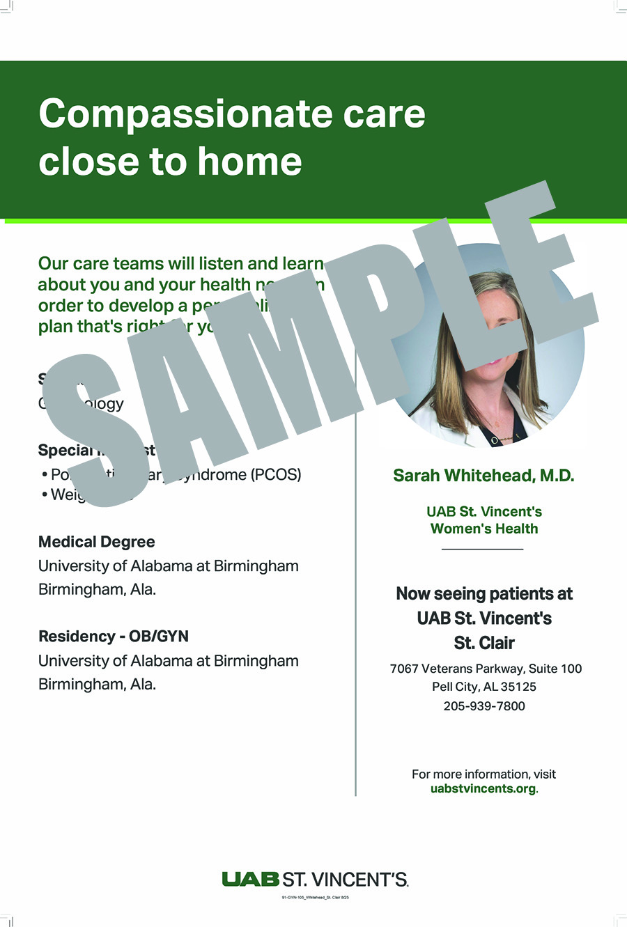 SARAH WHITEHEAD, M.D. ST. CLAIR POSTER