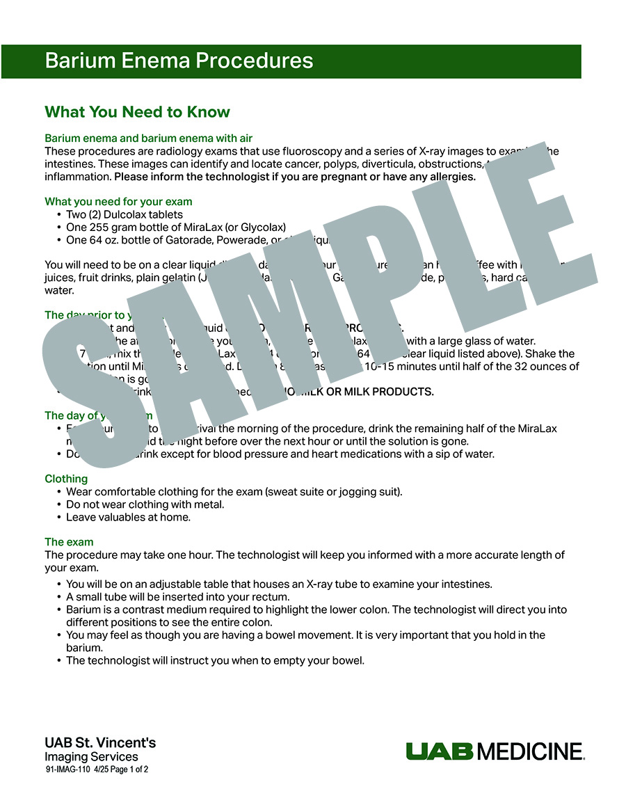 BARIUM ENEMA INFORMATION BROCHURE